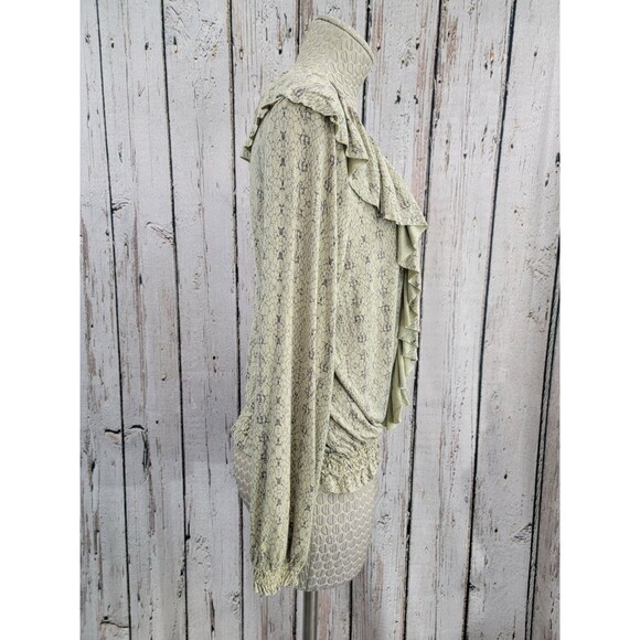 ALK Women's Medium Anama Ruffle V Neck Peasant Button Down Blouse Shirt Top EUC - Picture 7 of 14